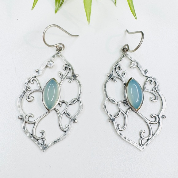 SOLD Silpada Wandering Ivy Chalcedony Stone Sterling Silver Filigree Earrings - Picture 1 of 10